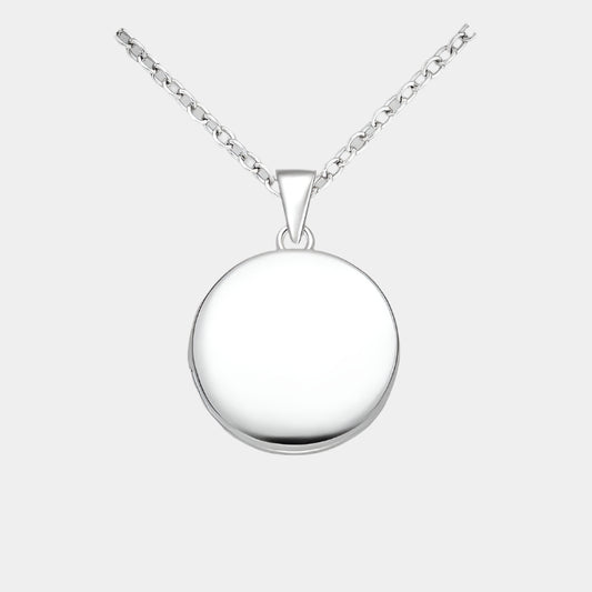 Round silver photo locket necklace. 