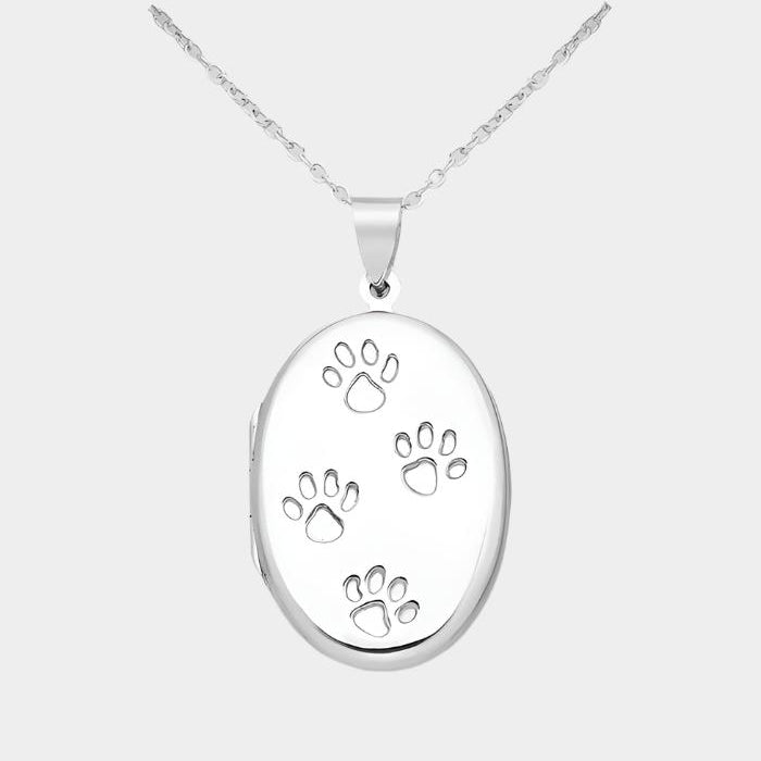large oval locket with paw prints