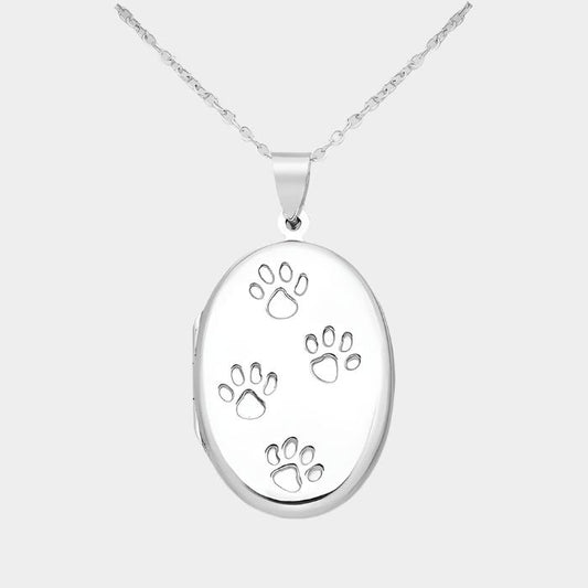 large oval locket with paw prints