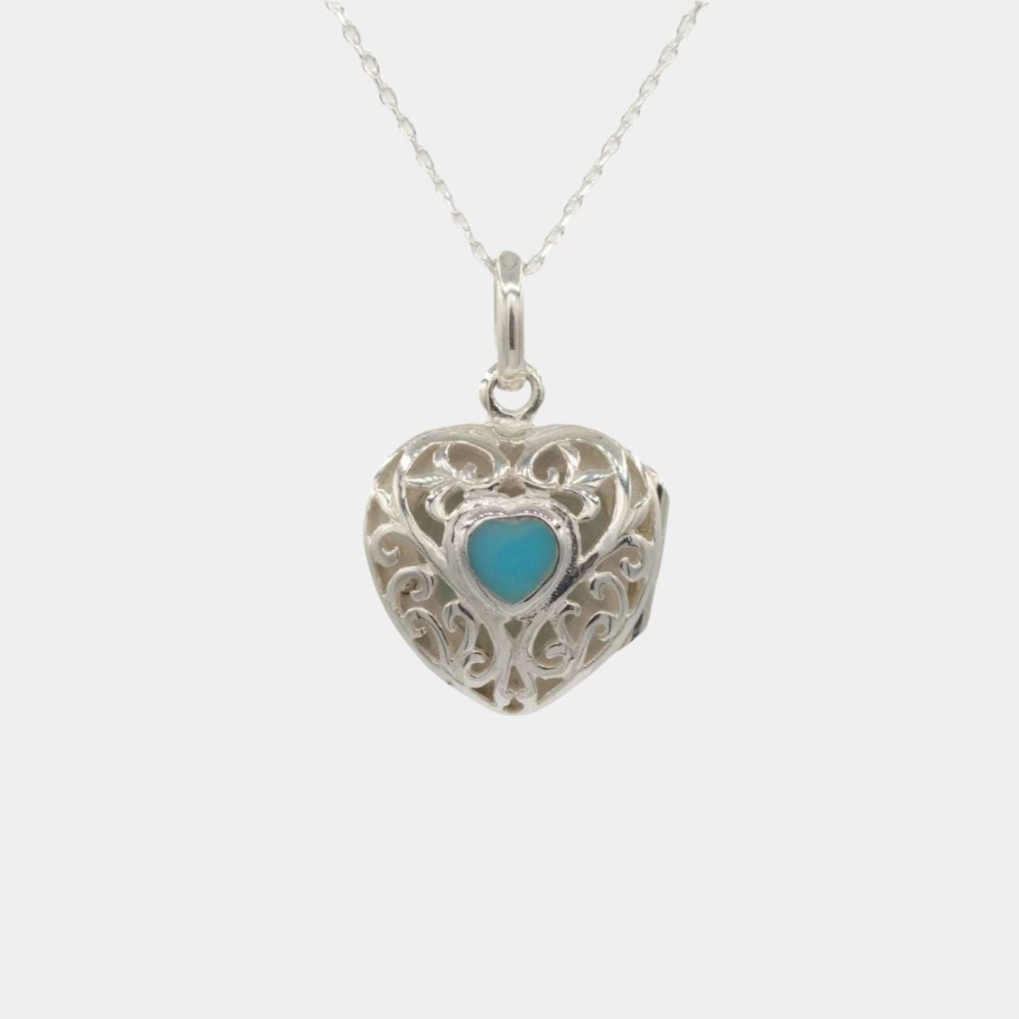 sterling silver heart locket with blue heart