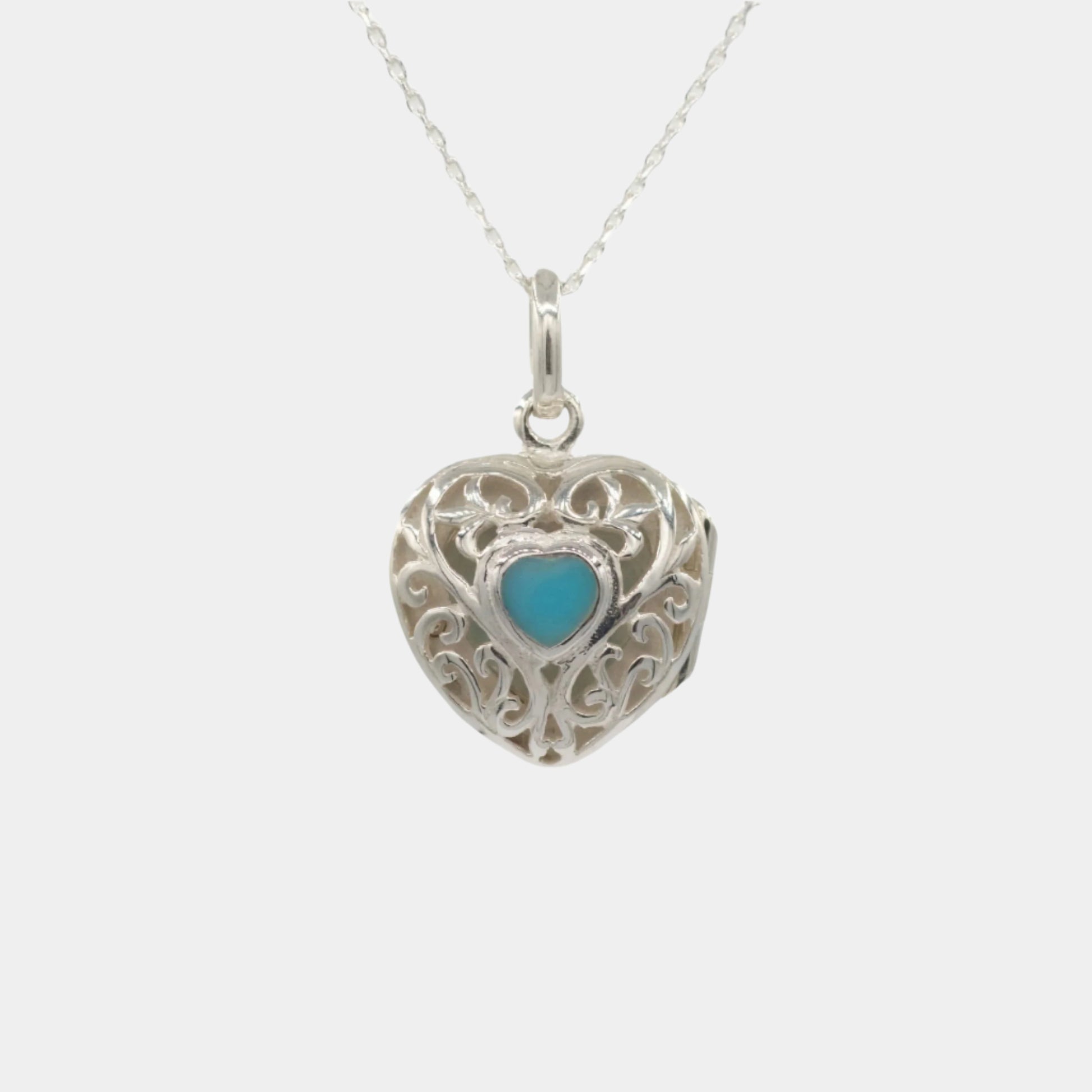 sterling silver heart locket with blue heart